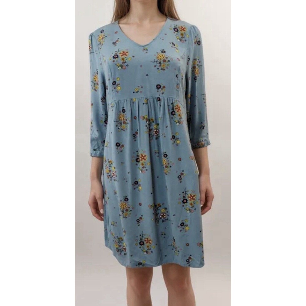 Boden Blue Floral Scoop Neck 3/4 Sleeve Dress Sz 8R - EUC